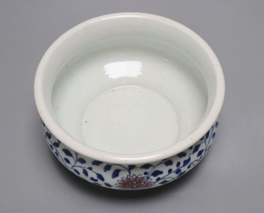 A Chinese underglaze blue and copper red censer, diameter 18cm